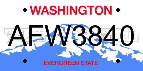 AFW3840 Washington License Plate