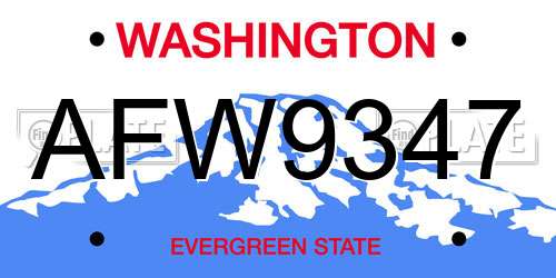 AFW9347 Washington License Plate