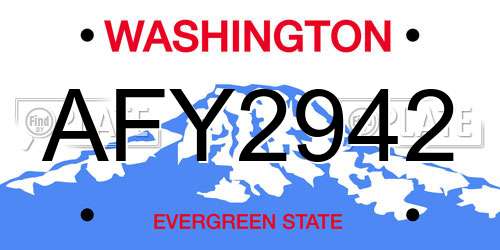 AFY2942 Washington License Plate