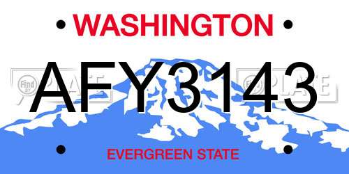 AFY3143 Washington License Plate