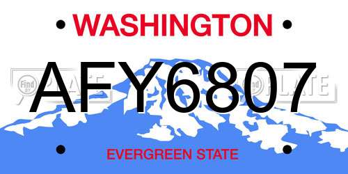 AFY6807 Washington License Plate