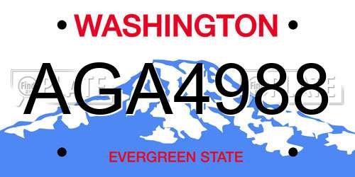 AGA4988 Washington License Plate