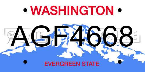 AGF4668 Washington License Plate