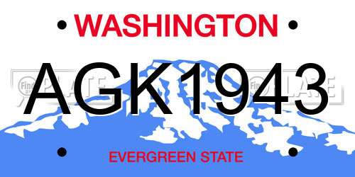 AGK1943 Washington License Plate