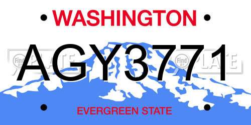 AGY3771 Washington License Plate
