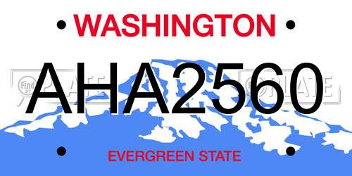 AHA2560 Washington License Plate