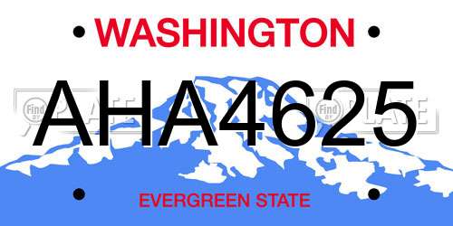 AHA4625 Washington License Plate