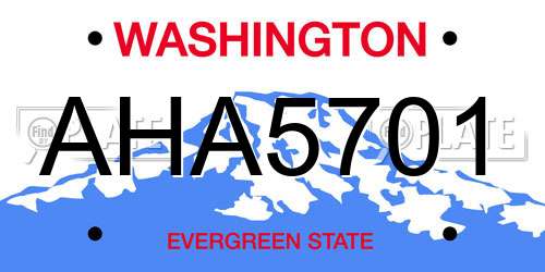 AHA5701 Washington License Plate
