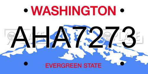 AHA7273 Washington License Plate