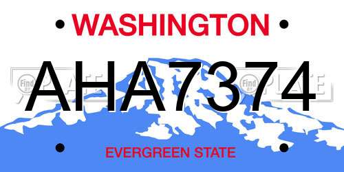 AHA7374 Washington License Plate