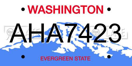AHA7423 Washington License Plate