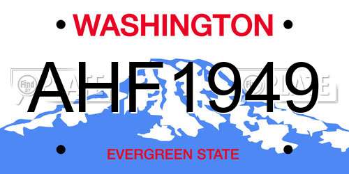AHF1949 Washington License Plate