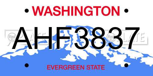 AHF3837 Washington License Plate