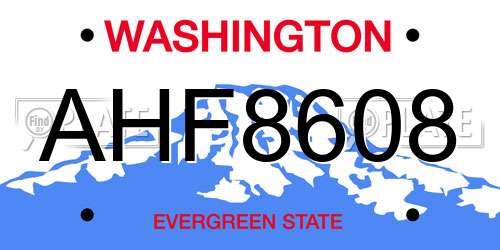 AHF8608 Washington License Plate