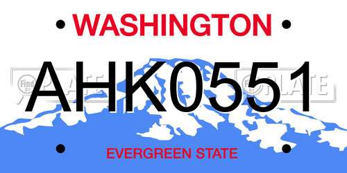 AHK0551 Washington License Plate