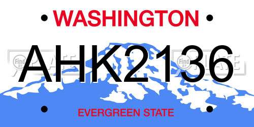 AHK2136 Washington License Plate