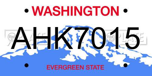 AHK7015 Washington License Plate