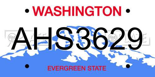 AHS3629 Washington License Plate
