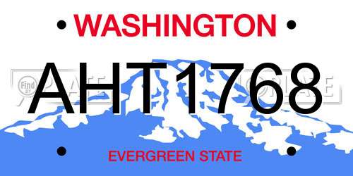 AHT1768 Washington License Plate