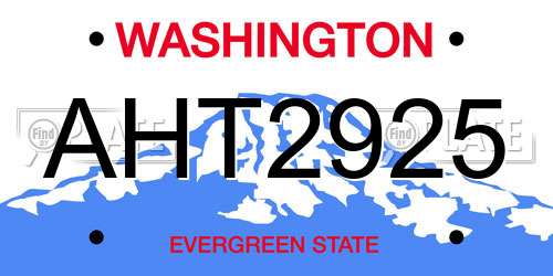 AHT2925 Washington License Plate