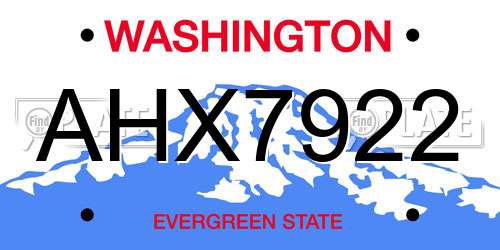 AHX7922 Washington License Plate