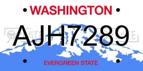 AJH7289 Washington License Plate