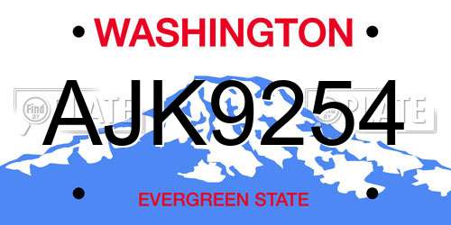 AJK9254 Washington License Plate