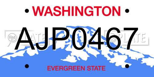 AJP0467 Washington License Plate