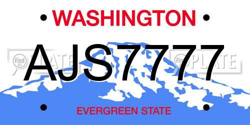AJS7777 Washington License Plate
