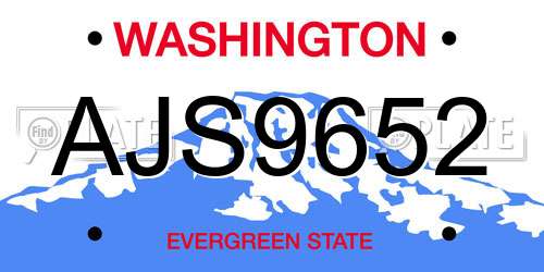 AJS9652 Washington License Plate