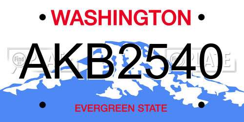AKB2540 Washington License Plate
