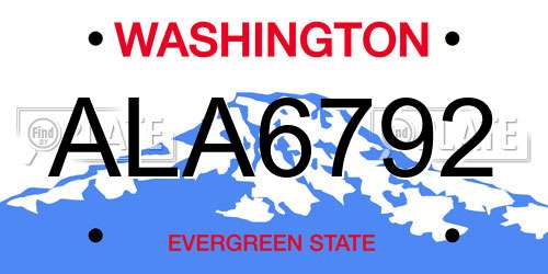 ALA6792 Washington License Plate