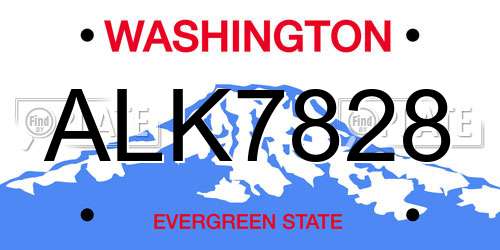 ALK7828 Washington License Plate