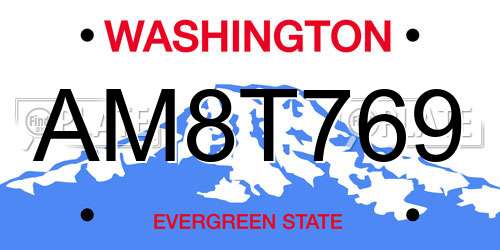 AM8T769 Washington License Plate