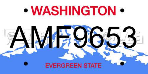 AMF9653 Washington License Plate