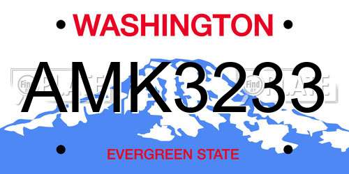 AMK3233 Washington License Plate
