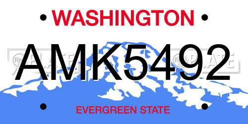 AMK5492 Washington License Plate