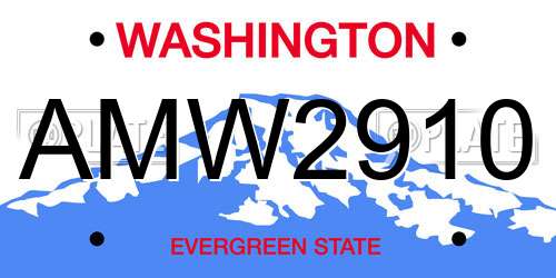 AMW2910 Washington License Plate