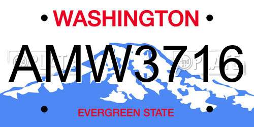 AMW3716 Washington License Plate