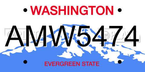 AMW5474 Washington License Plate