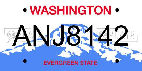 ANJ8142 Washington License Plate