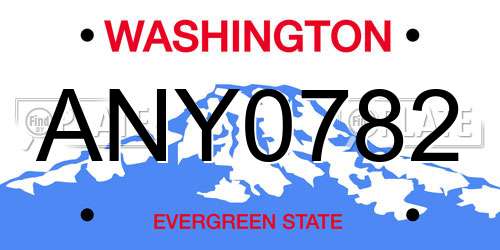 ANY0782 Washington License Plate