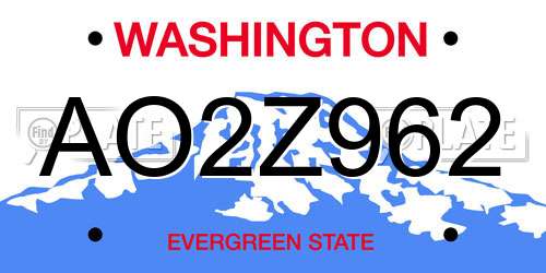 AO2Z962 Washington License Plate
