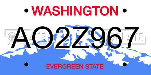 AO2Z967 Washington License Plate