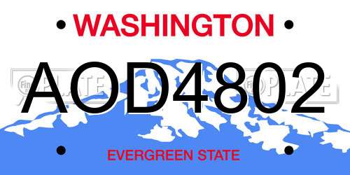 AOD4802 Washington License Plate
