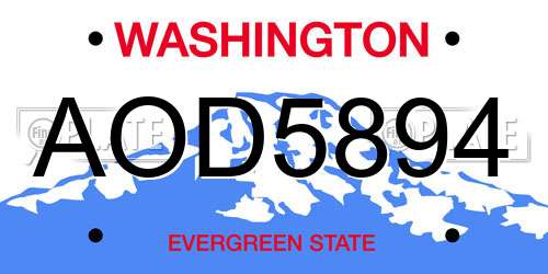 AOD5894 Washington License Plate