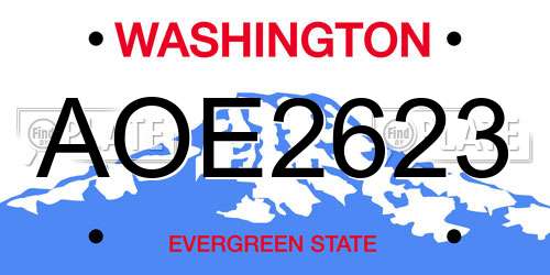AOE2623 Washington License Plate