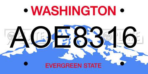 AOE8316 Washington License Plate