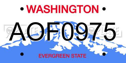 AOF0975 Washington License Plate