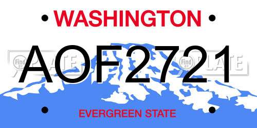 AOF2721 Washington License Plate